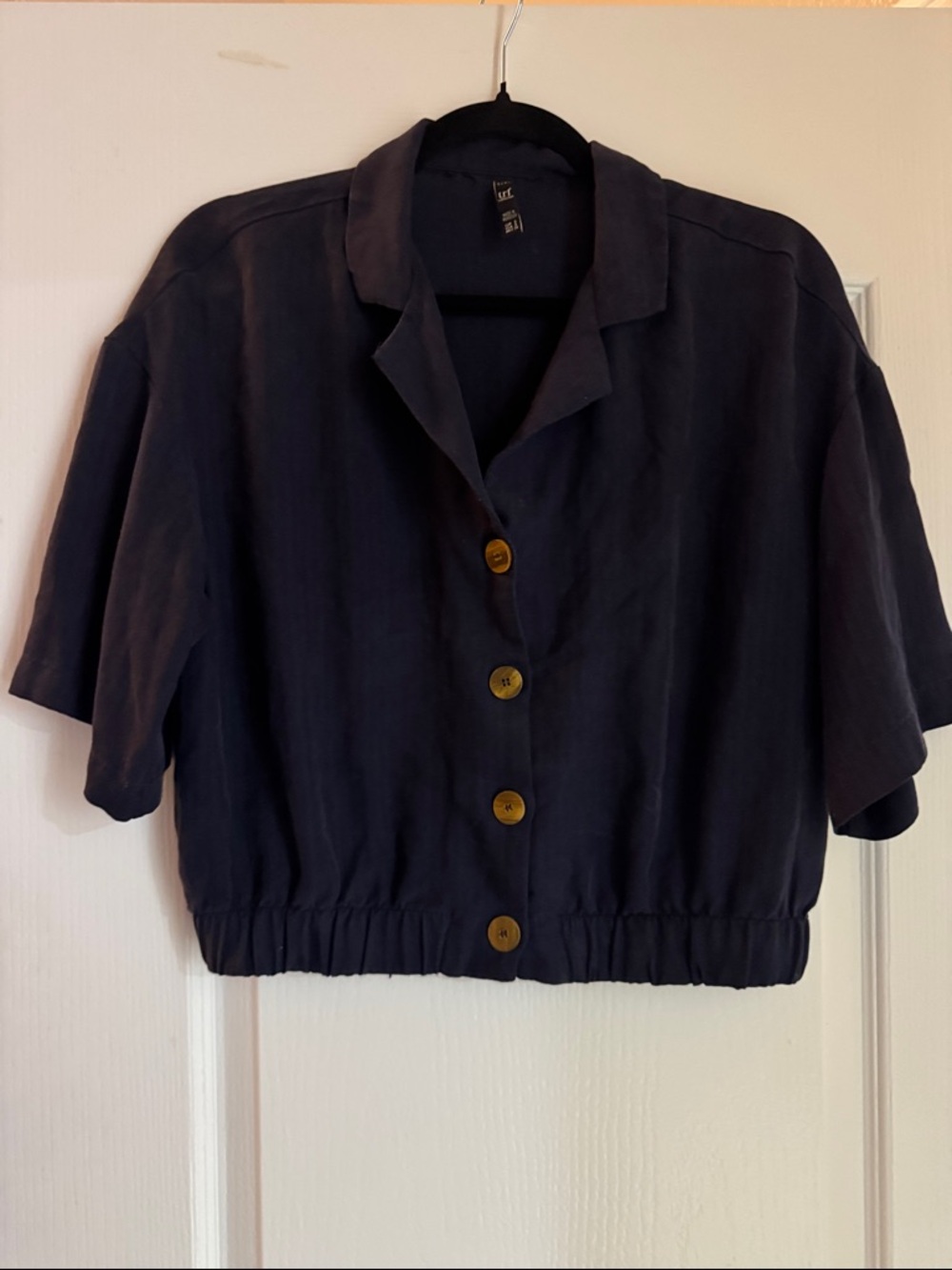 Zara Navy Blue Cropped Button Front Jacket